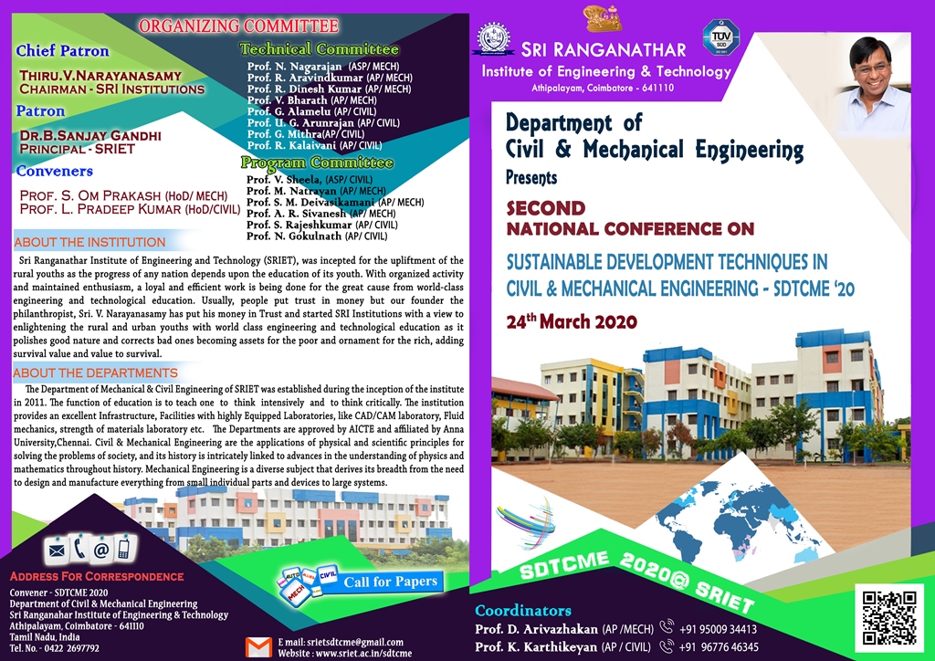 National Conference on Sustainable Development Techniques in Civil and Mechanical Engineering SDTCME 2020